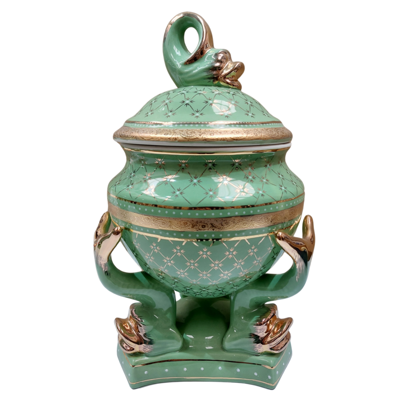 Sopera Porcelana base Peces 40 x 25 cm (Verde con dorado) 16 in